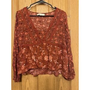 Penelope Rose Womens Crop Top Size L Long Puff Sleeve  Boho